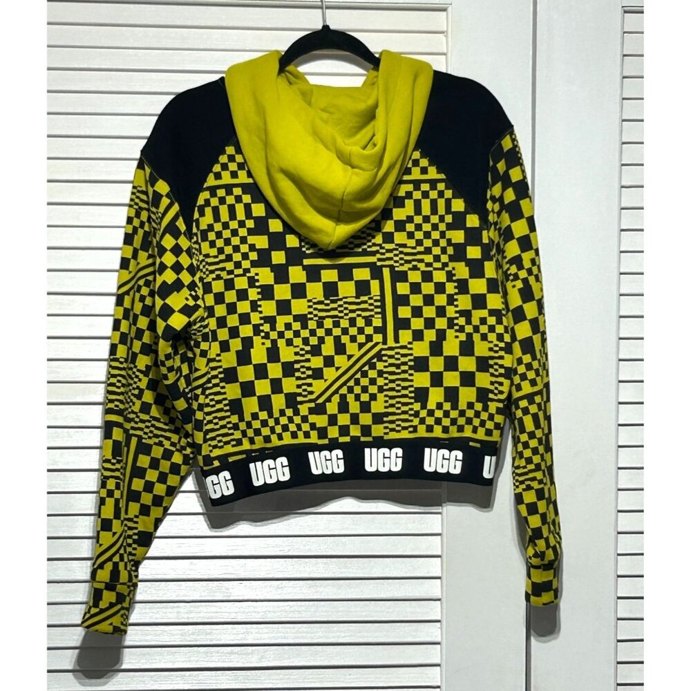 UGG Women's Yellow  Black Mallory Cropped Hoodie Checks Size Medium 3052 - Picture 10 of 12